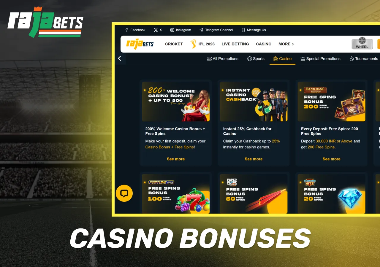 Rajabets casino bonuses for Indian players
