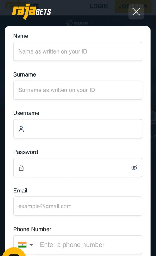 Rajabets sign up on app